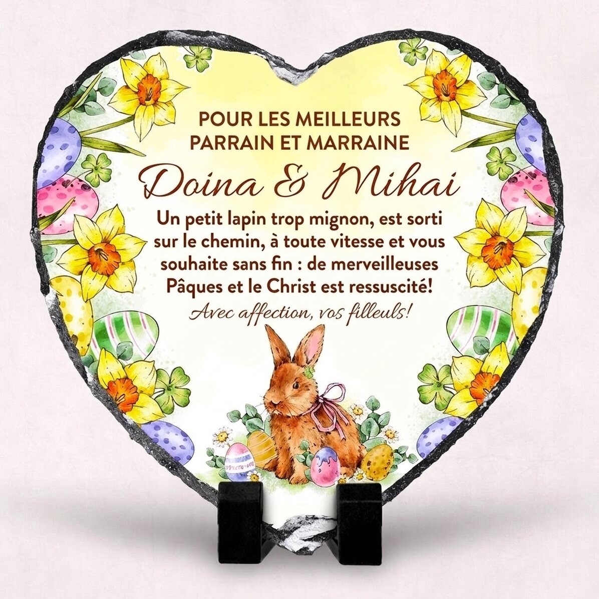 Ardoise en forme de cœur personnalisée avec un message et une photo pour les parrains et marraines -