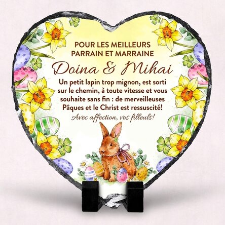 Ardoise en forme de cœur personnalisée avec un message et une photo pour les parrains et marraines -