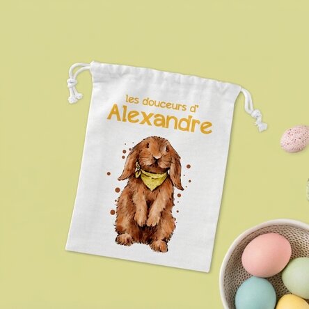 Petit sac cadeau personnalisé avec un message - Le lapin aux bonbons