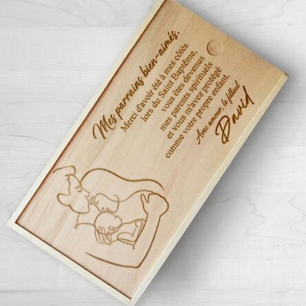 Coffret cadeau personnalisé en bois - Chers parrains et marraines