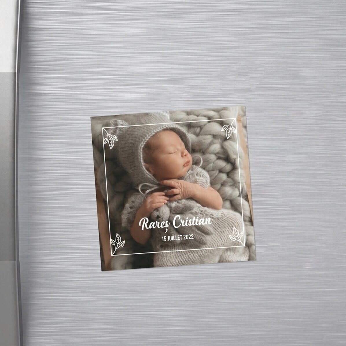 Aimant souvenir de baptême 10 x 10, personnalisé avec une photo et un texte