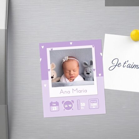 Aimant personnalisé de 10 x 12 cm avec une photo et un texte - Bébé