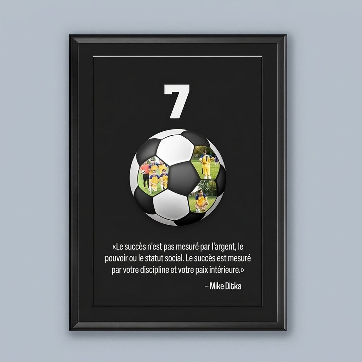 Tableau personnalisé avec un texte et 3 photos - Ballon de football