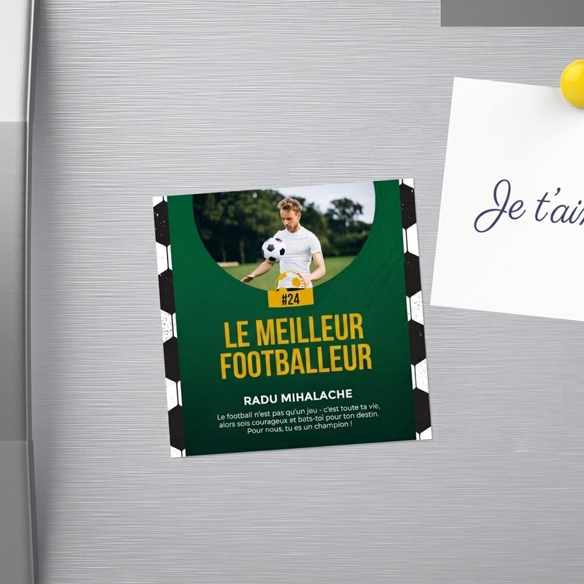 Aimant 10 x 10 personnalisé avec photo et texte - Football