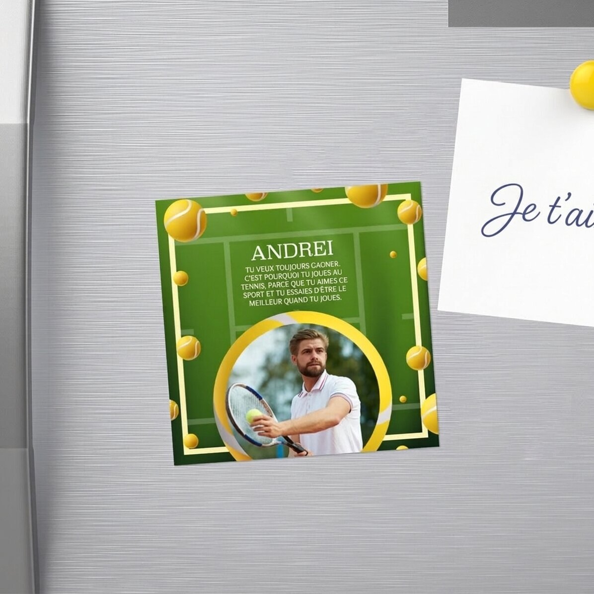 Aimant 10 x 10 personnalisé avec photo et texte - Tennis