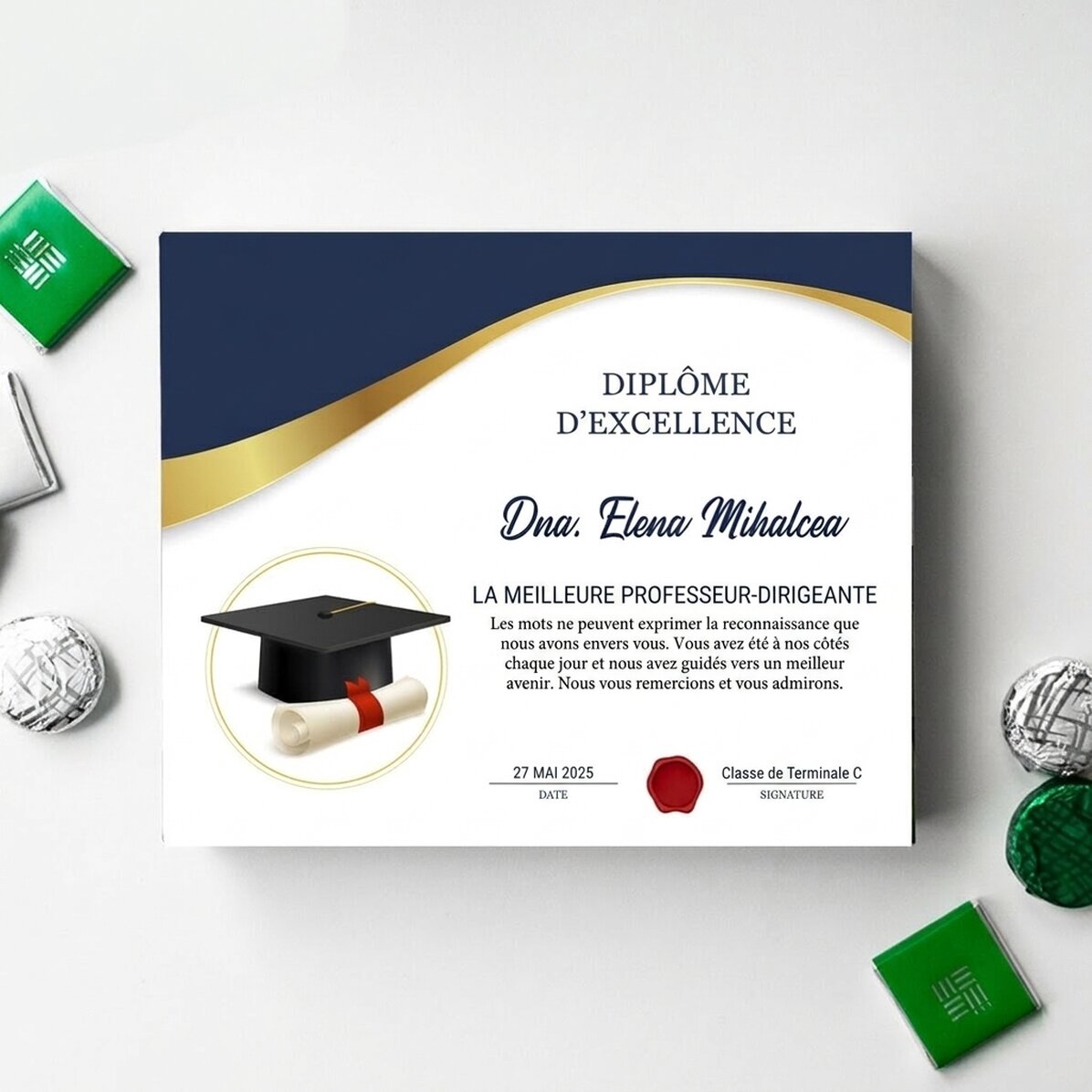 Boîte de bonbons personnalisée avec un message pour les professeurs - Remise des diplômes
