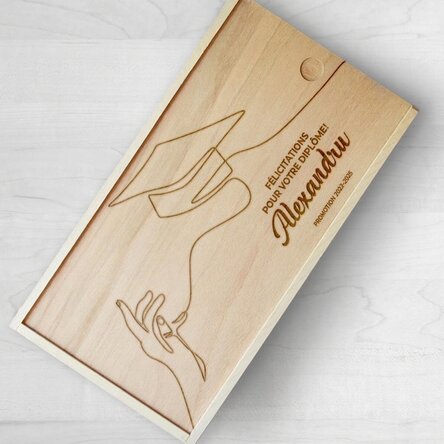 Coffret cadeau personnalisé en bois - Félicitations pour ton diplôme !