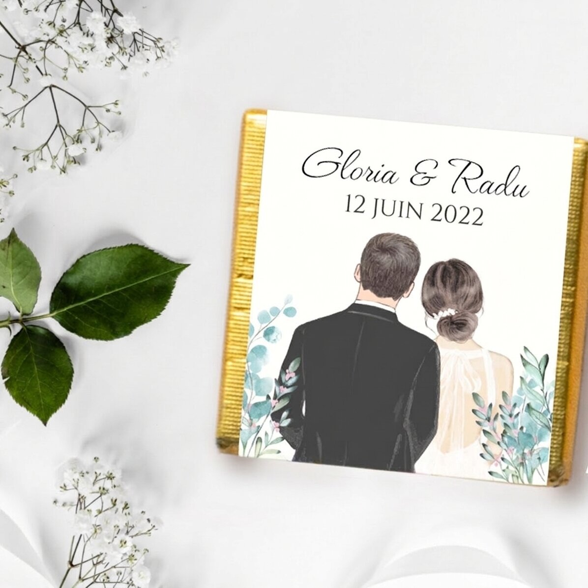 Mini-chocolat de remerciement personnalisé avec inscription - « Our wedding »