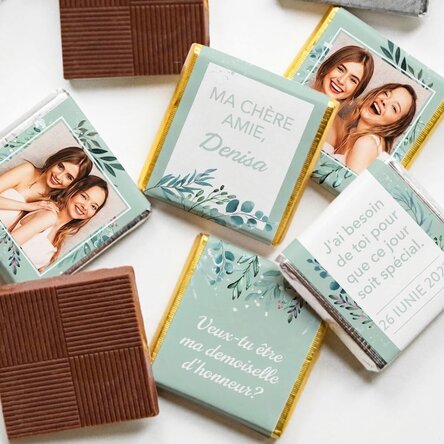 Lot de 5 mini-chocolats personnalisés avec des photos et un texte pour les demoiselles d'honneur