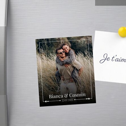 Aimant personnalisé de 10 x 12 cm avec nom, date et photo - Cadeau de mariage