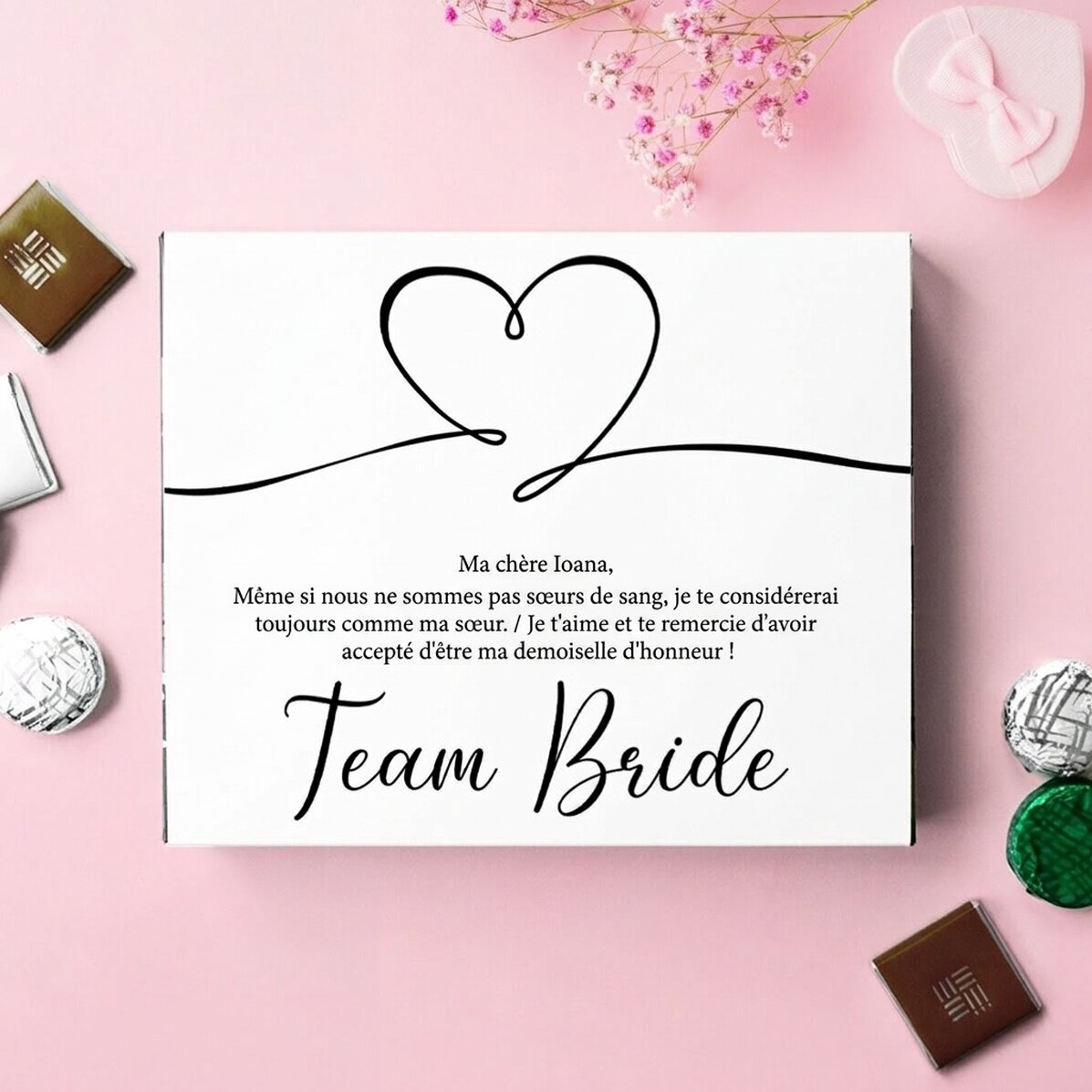 Boîte de bonbons personnalisée avec un message - Team Bride