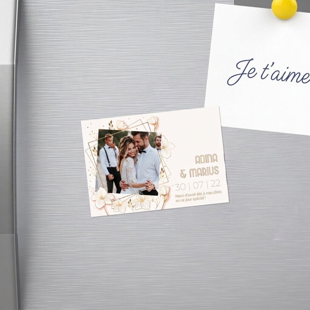 Aimant personnalisé de 10 x 7 cm avec une photo et un texte - Cadeau de mariage