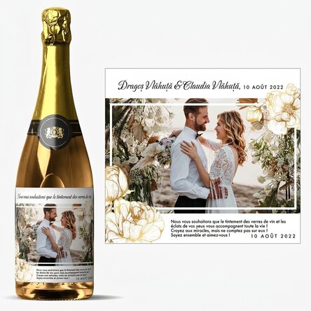 Vin mousseux personnalisé avec texte et photo - Vœux de mariage