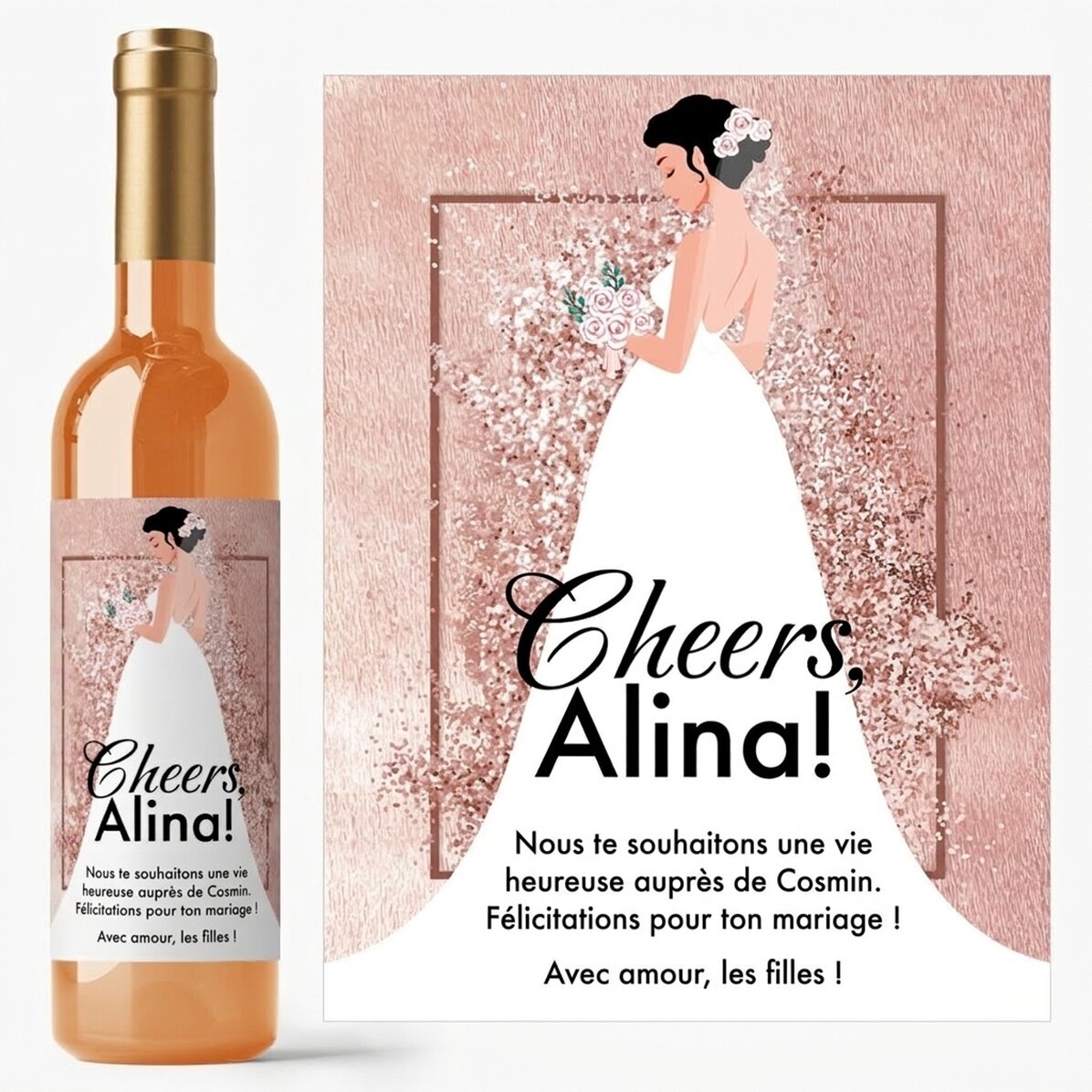 Vin personnalisé avec un message pour la future mariée