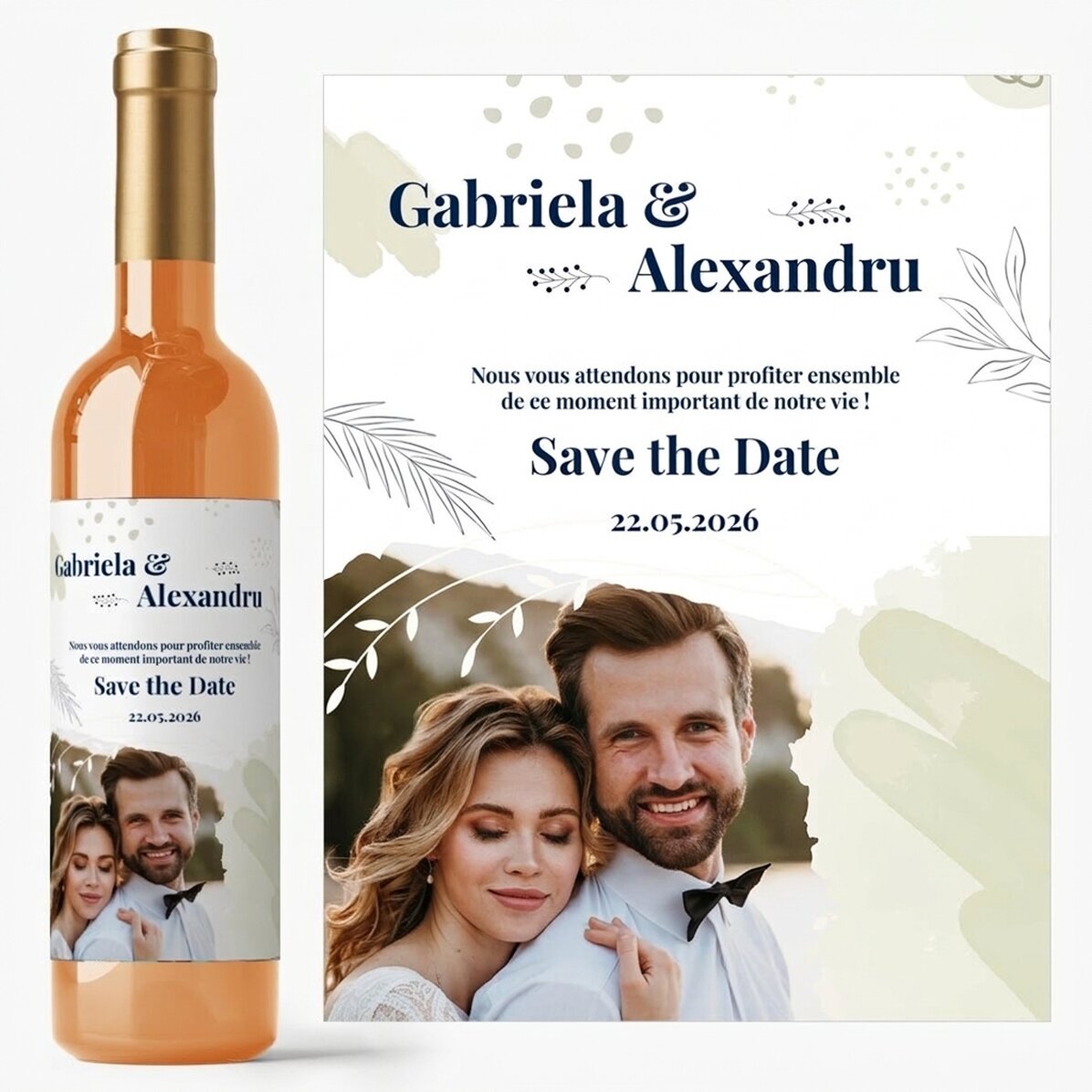 Vin personnalisé avec texte et photo - Save the date