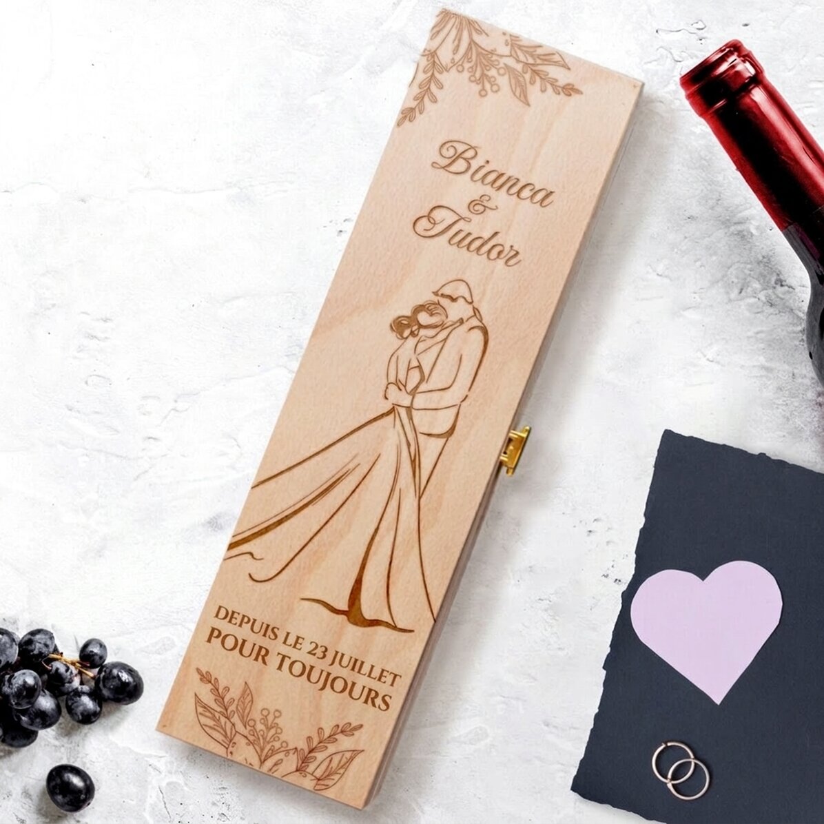 Coffret de vin personnalisé avec inscription - Mariage