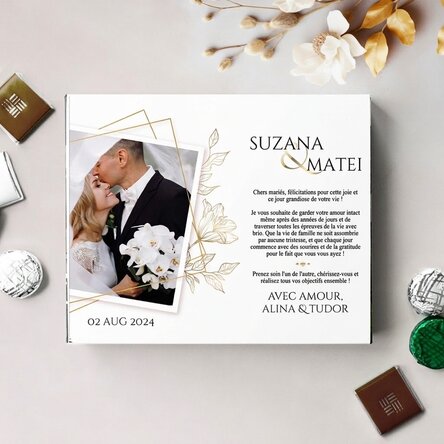 Boîte de bonbons personnalisée avec un message et une photo pour les mariés
