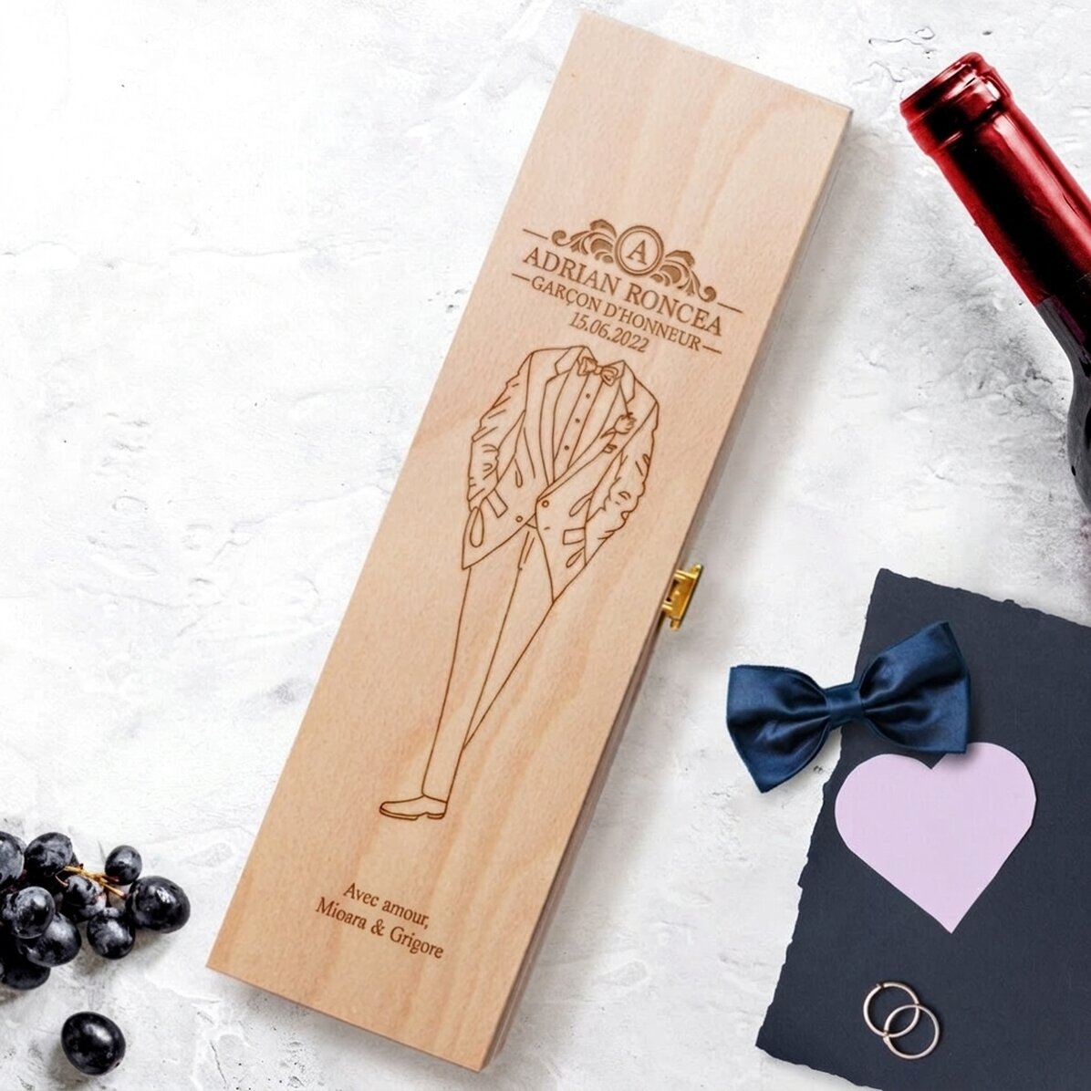 Caisse de vin personnalisée avec inscription - Garçon d