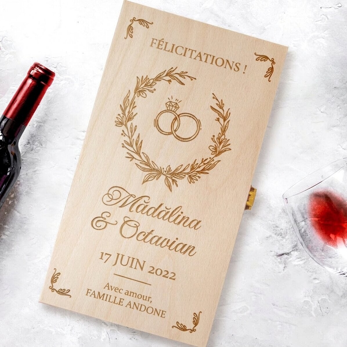 Coffret à vin personnalisé pour deux bouteilles avec inscription - Casa de piatra