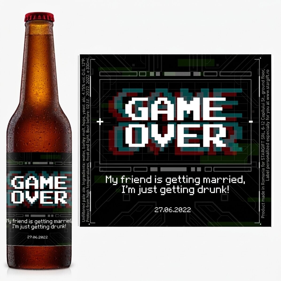 Bière personnalisée avec un texte - Game Over