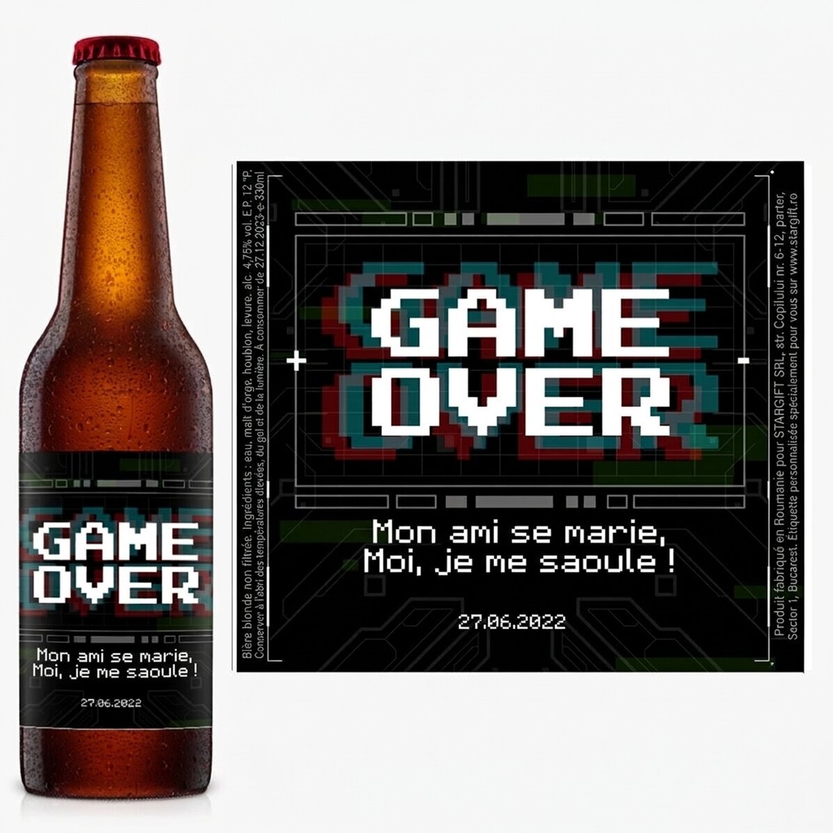 Bière personnalisée avec un texte - Game Over