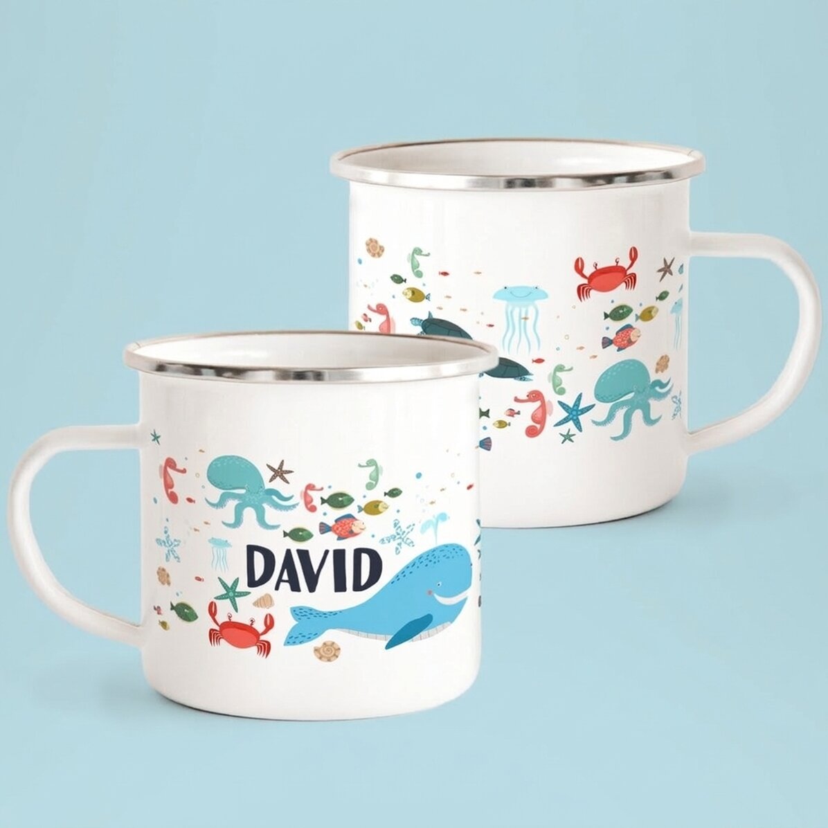 Tasse en métal émaillée personnalisée pour enfants - Sea friends