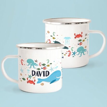 Tasse en métal émaillée personnalisée pour enfants - Sea friends
