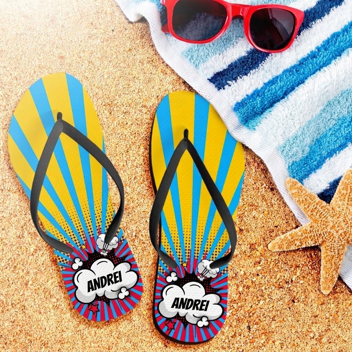 Tongs personnalisées avec prénom pour enfants - Bandes dessinées