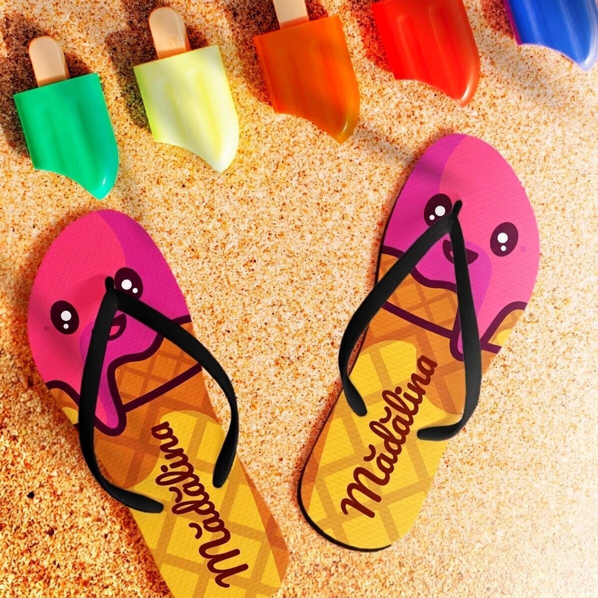 Tongs personnalisées avec prénom pour enfants - Glace / Ice-cream