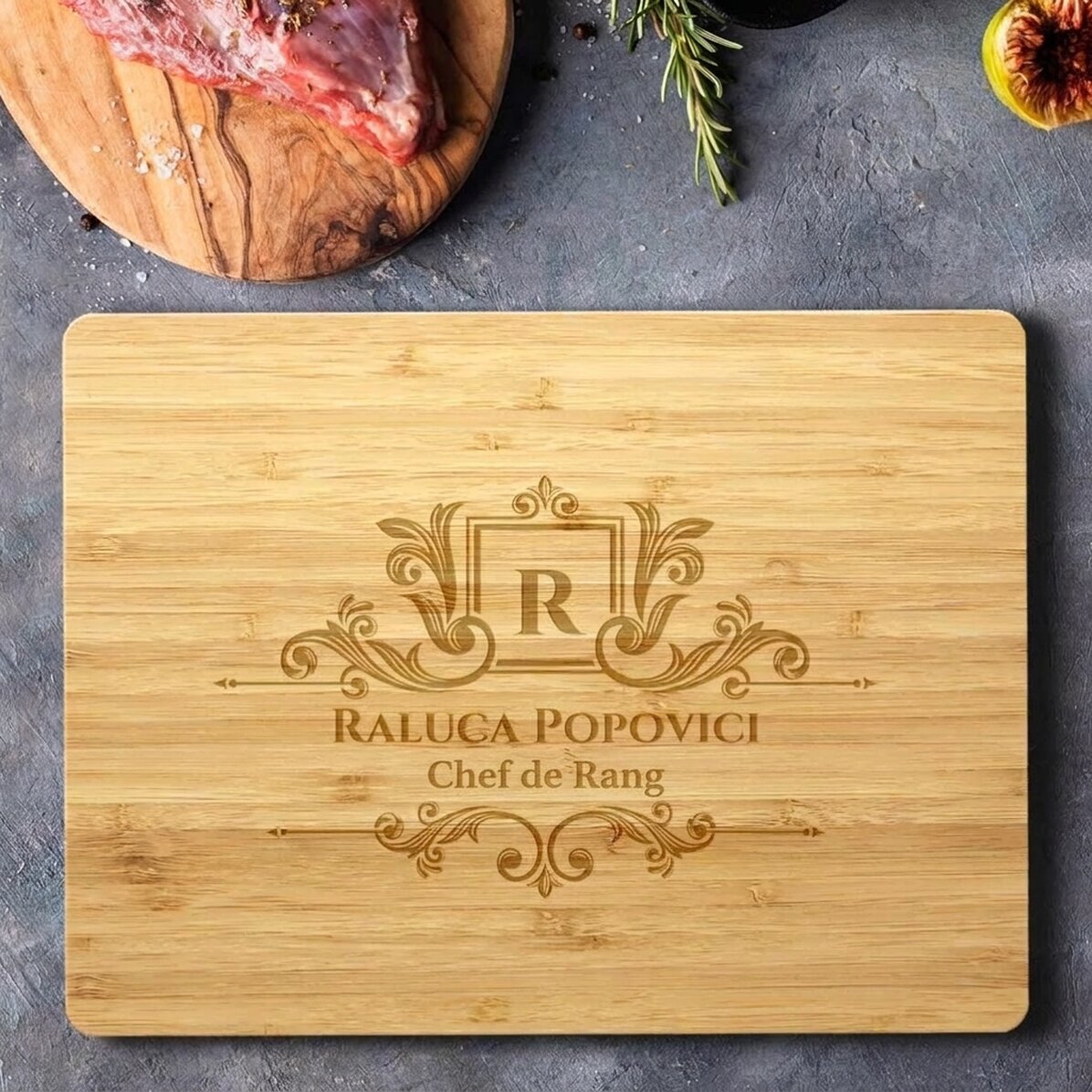 Planche à découper rectangulaire en bambou personnalisée avec un texte - Premium Chef