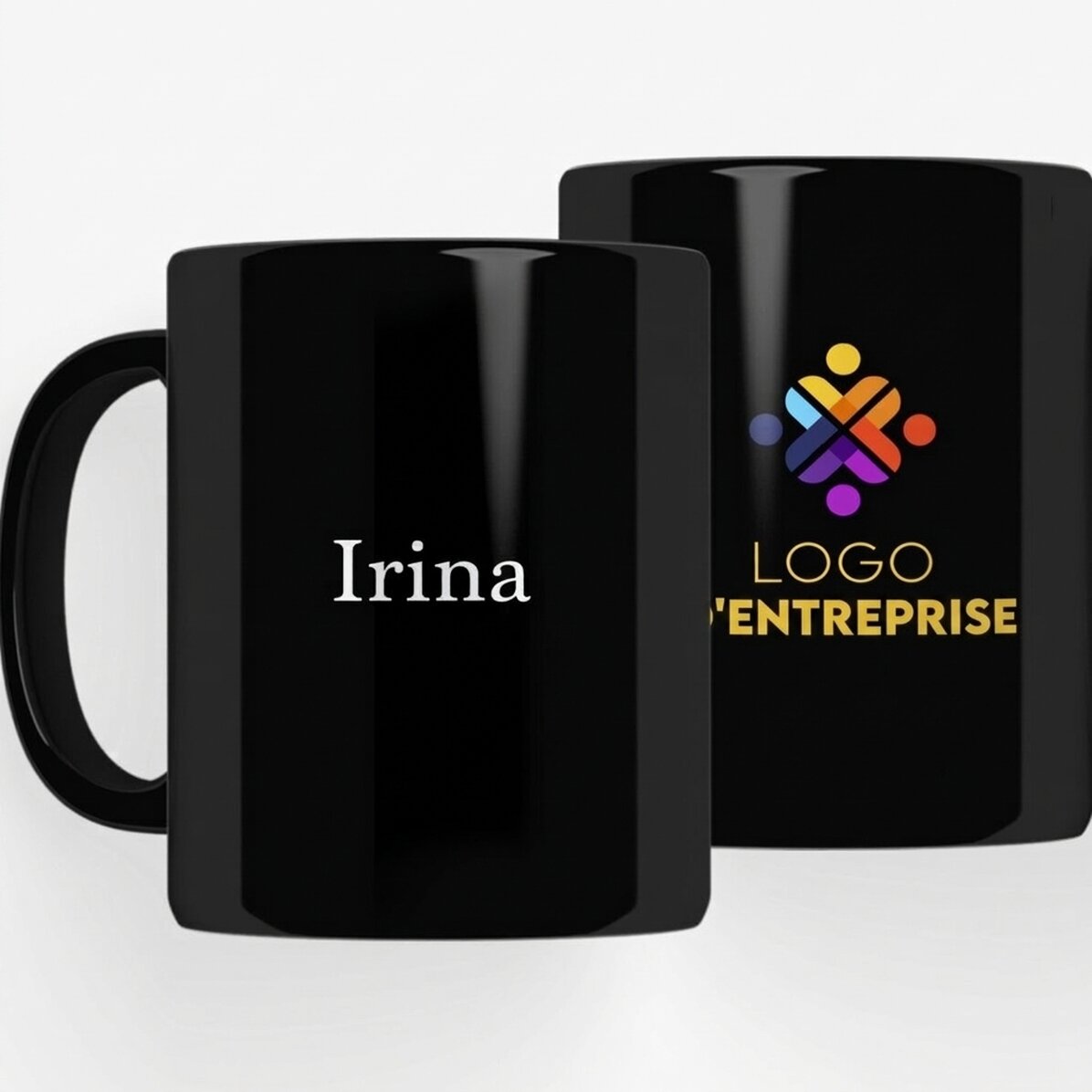 Tasse noire personnalisée avec logo et nom