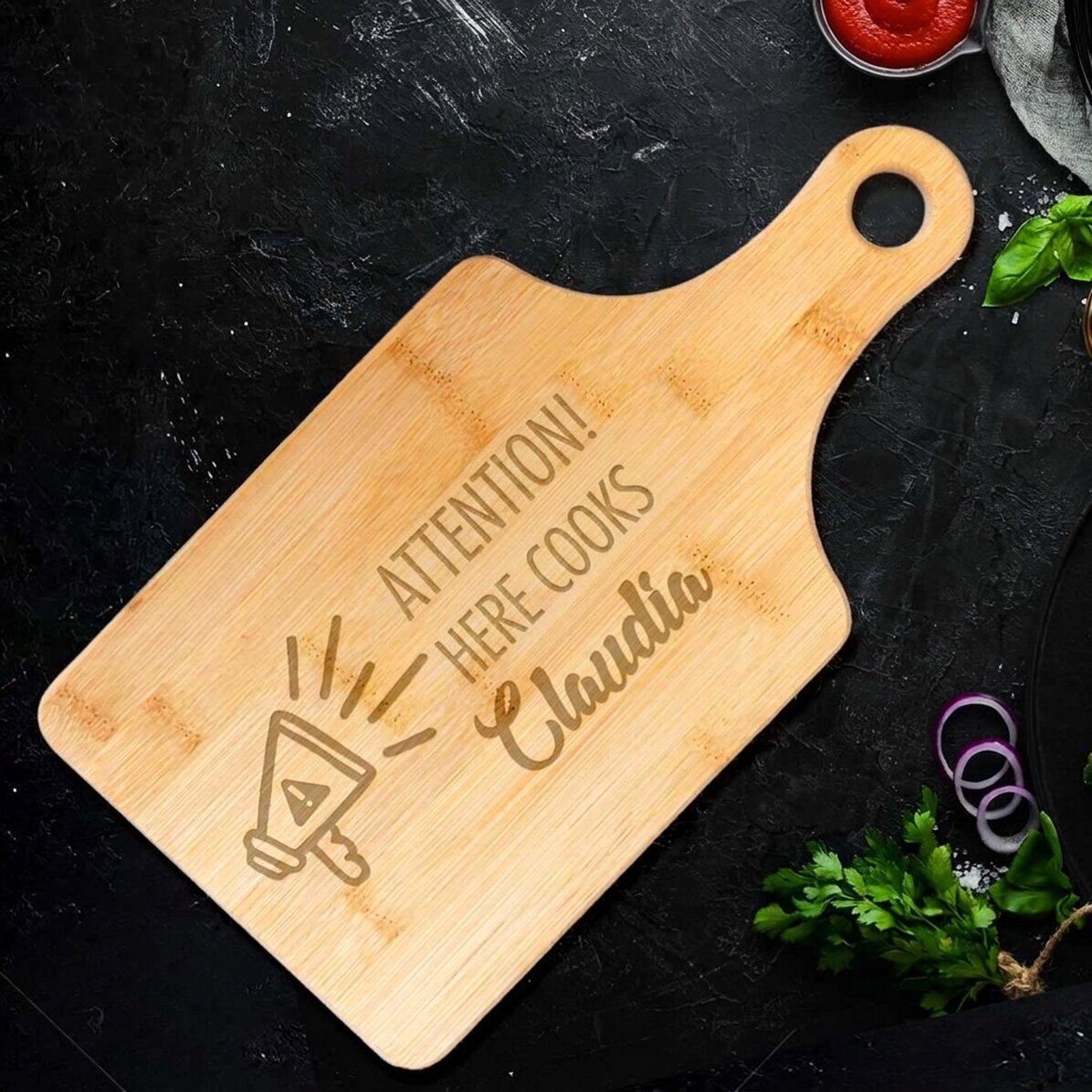 Customised chopping board - Caution