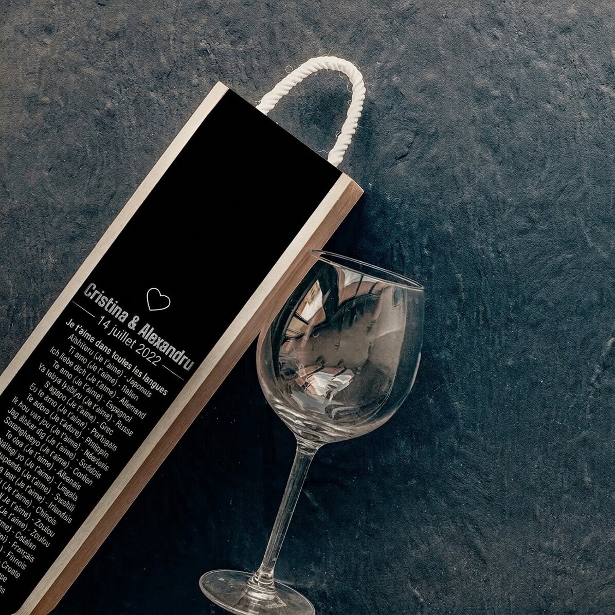 Coffret de vin personnalisé avec photo et texte - Je t