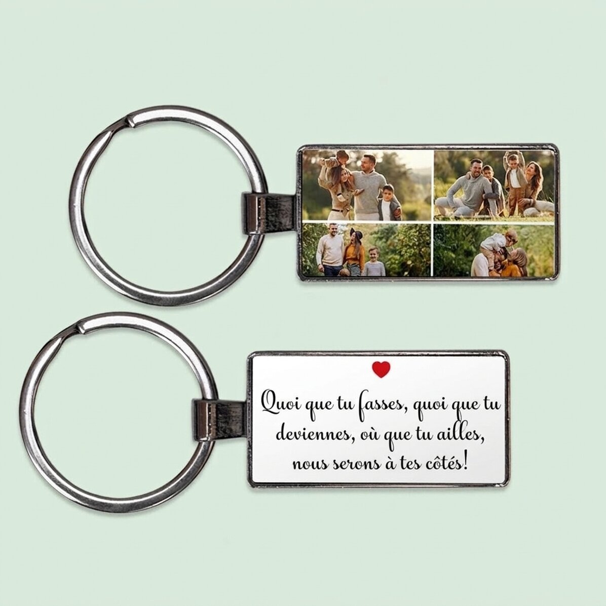 Porte-clés personnalisé avec 4 photos et un texte