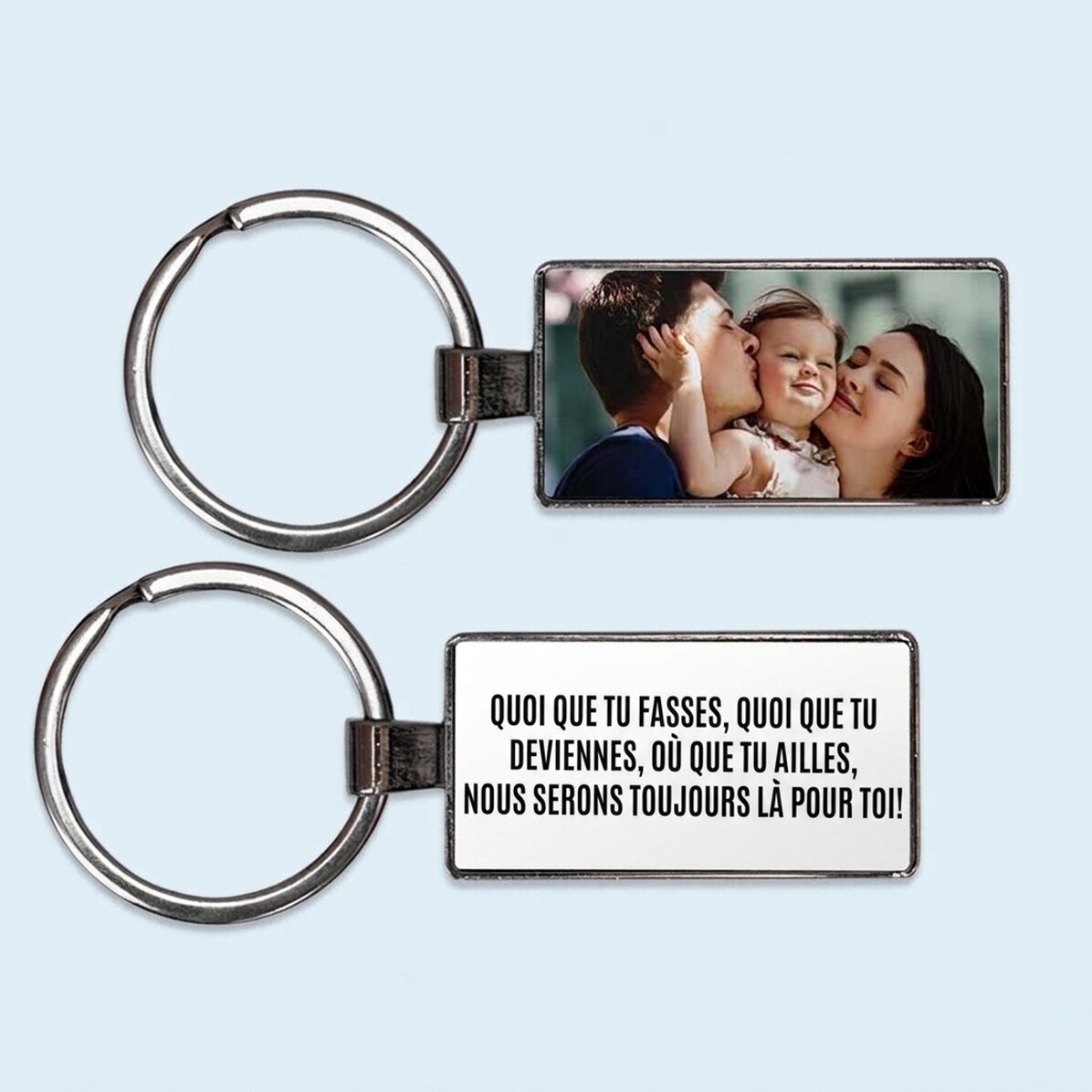 Porte-clés personnalisé avec une photo et un message
