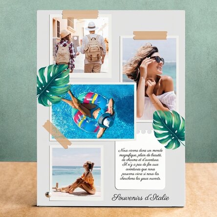 Cadre photo de bureau personnalisé avec 4 photos et un texte - Souvenirs de vacances