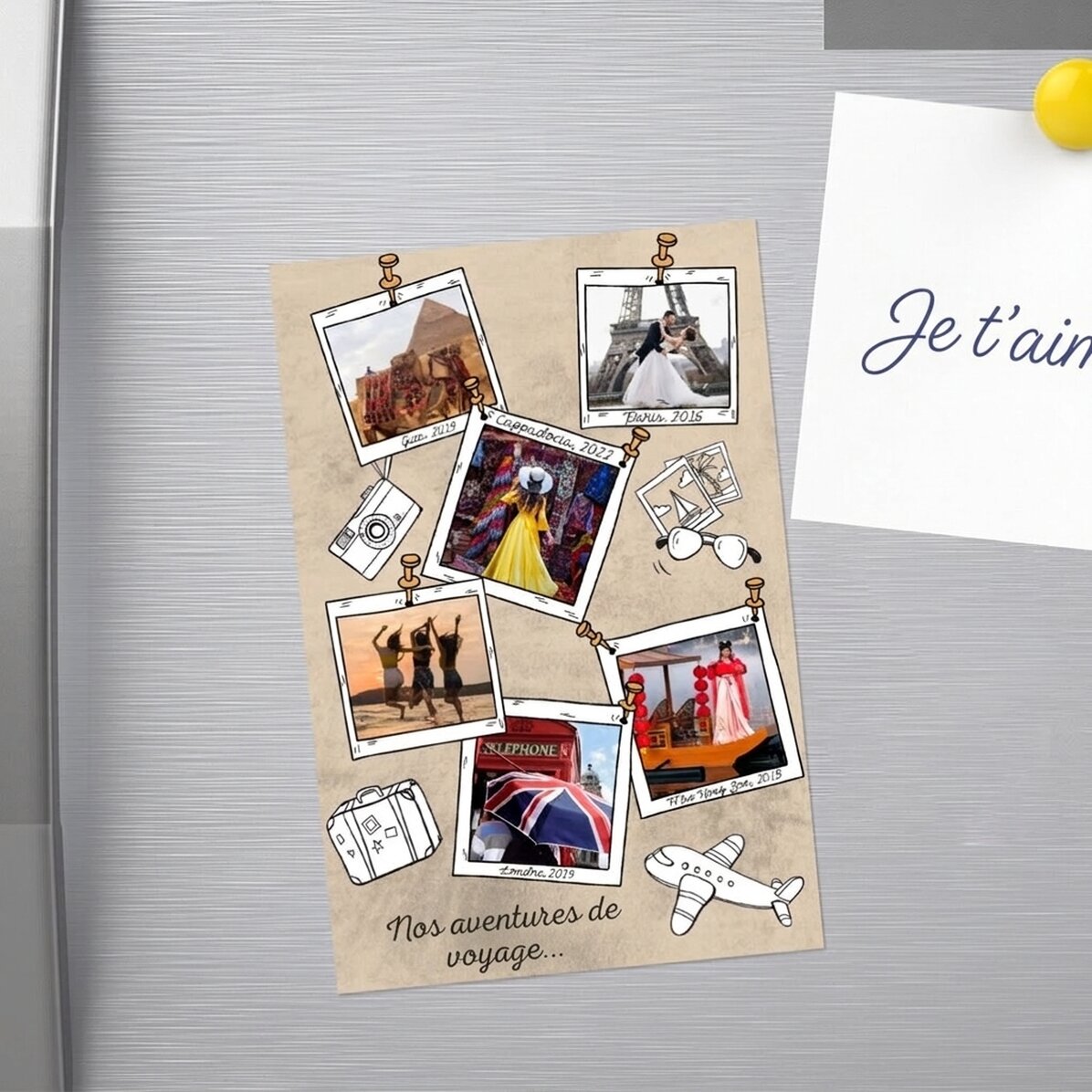 Aimant personnalisé de 10 x 15 cm avec 6 photos et un texte - Souvenirs de vacances
