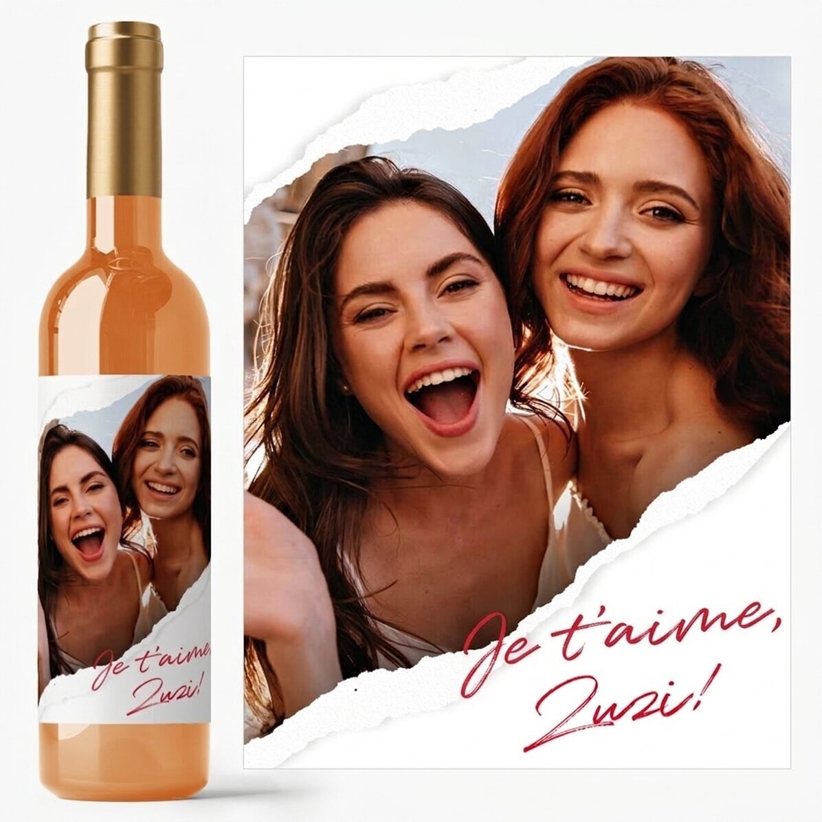 Vin personnalisé avec une photo et un texte - Papier déchiré