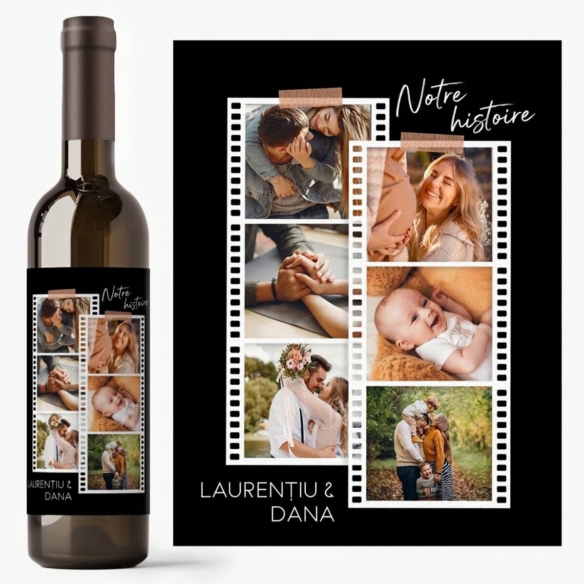 Vin personnalisé avec 6 photos et un message - Photos sur pellicule