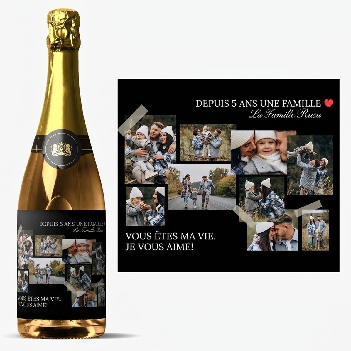 Vin mousseux personnalisé avec un message et 9 photos