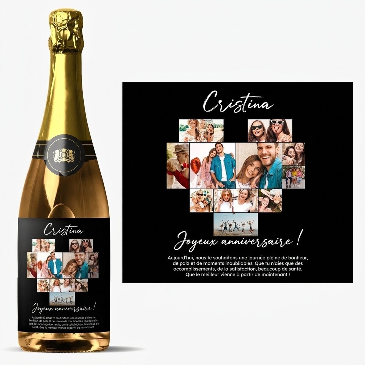 Vin mousseux personnalisé avec 11 photos et un message