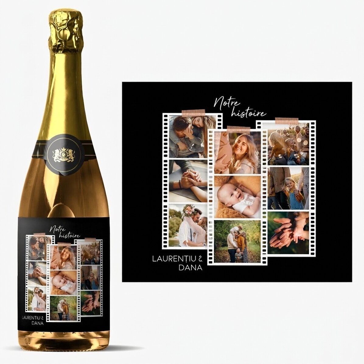 Vin mousseux personnalisé avec 9 photos et un message - Photos sur pellicule