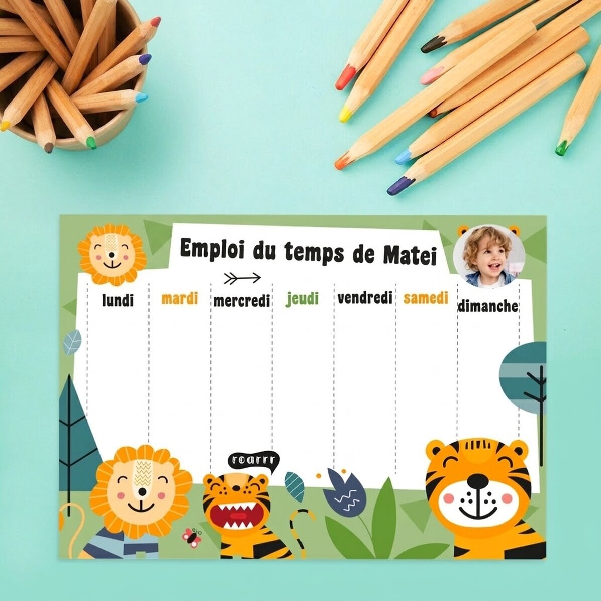 Emploi du temps personnalisé avec une photo et un texte - La jungle