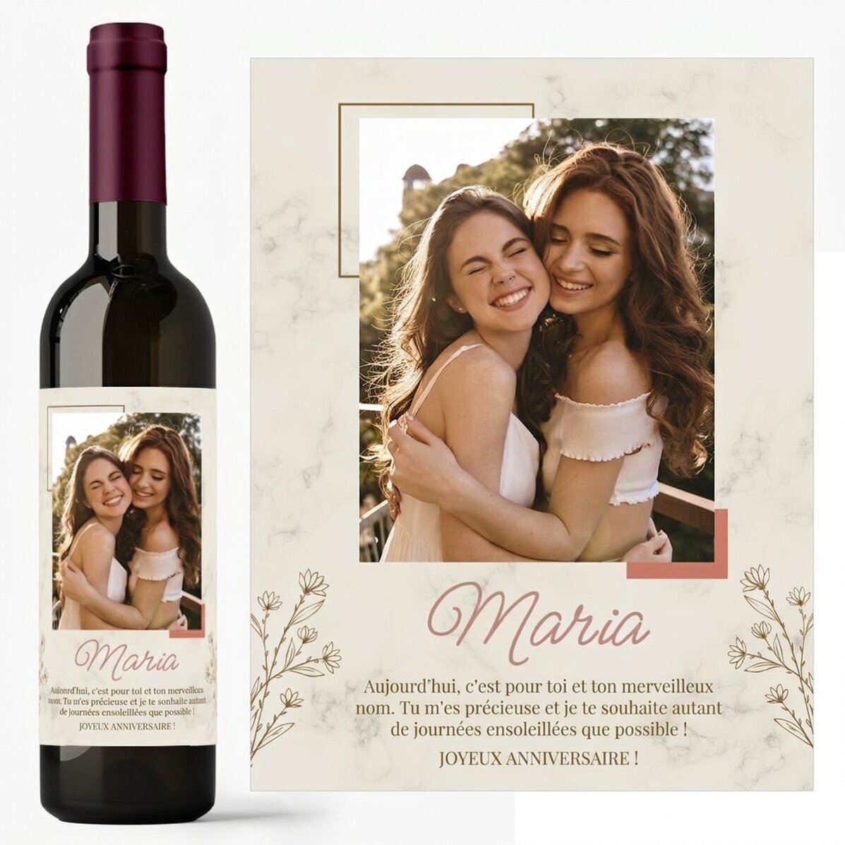 Vin personnalisé avec une photo et un message - Pour elle