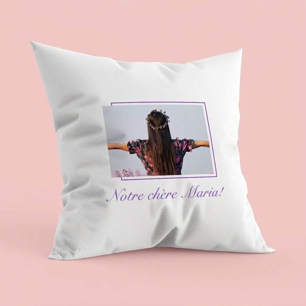 Coussin personnalisé avec une photo et un message