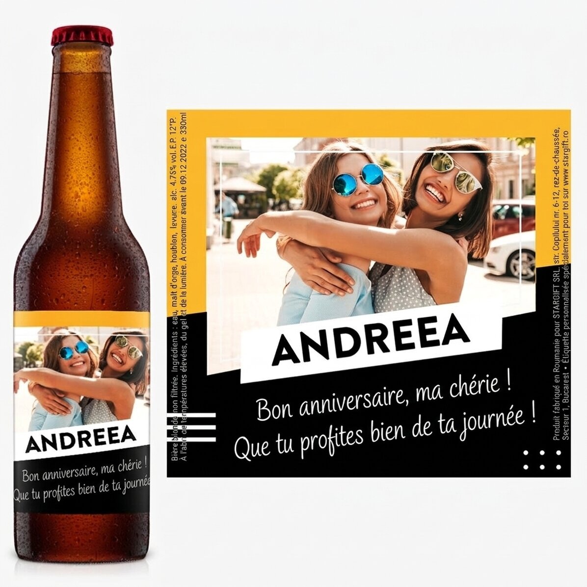Bière personnalisée avec une photo et un texte - Cheers