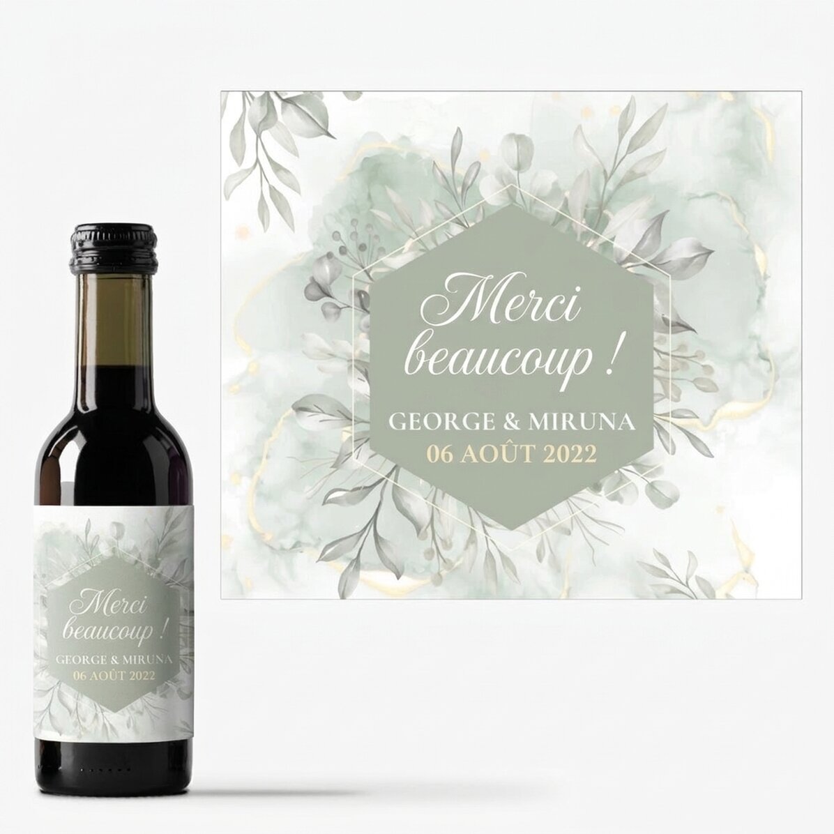 Mini-bouteille de vin personnalisée avec le message « Thank you ! »