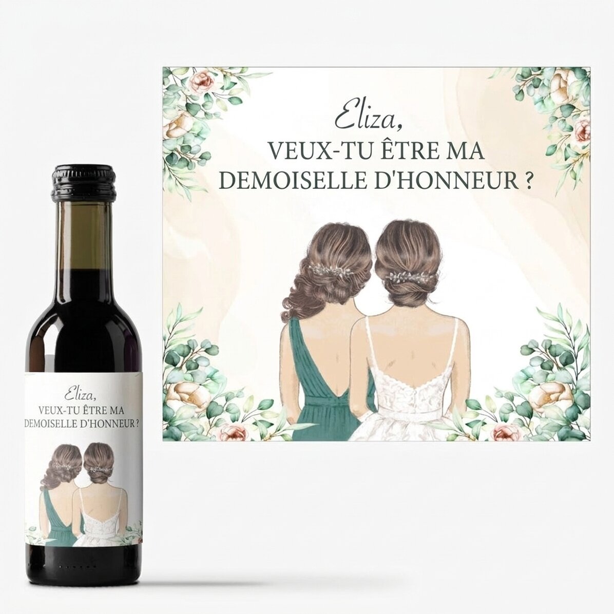 Mini-bouteille de vin personnalisée avec un message - Demoiselle d