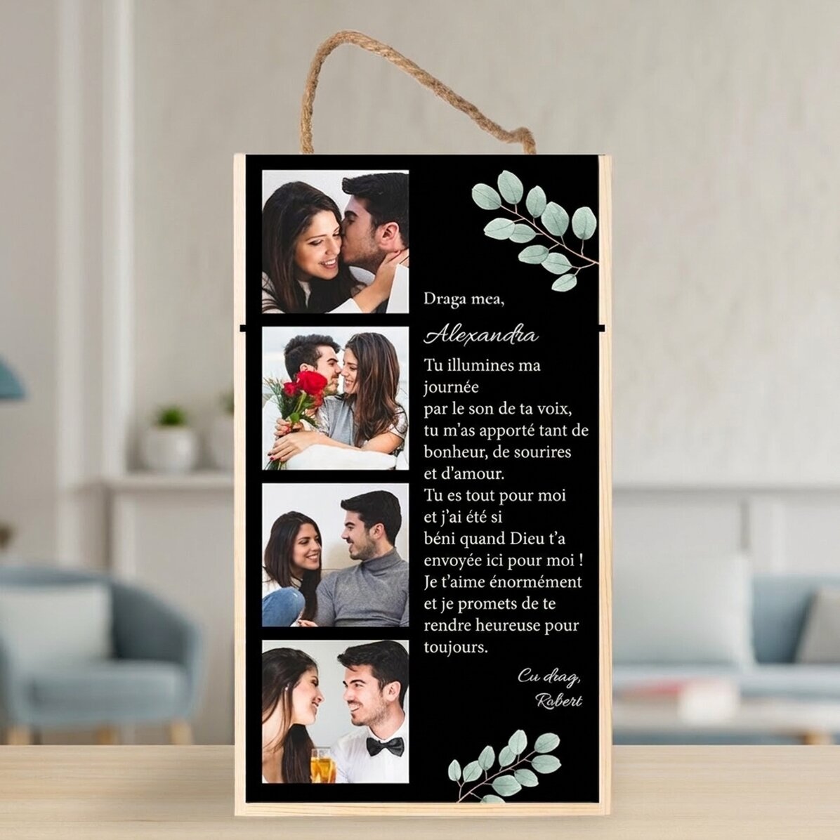 Coffret à vin pour 2 bouteilles, personnalisé avec 4 photos et un message