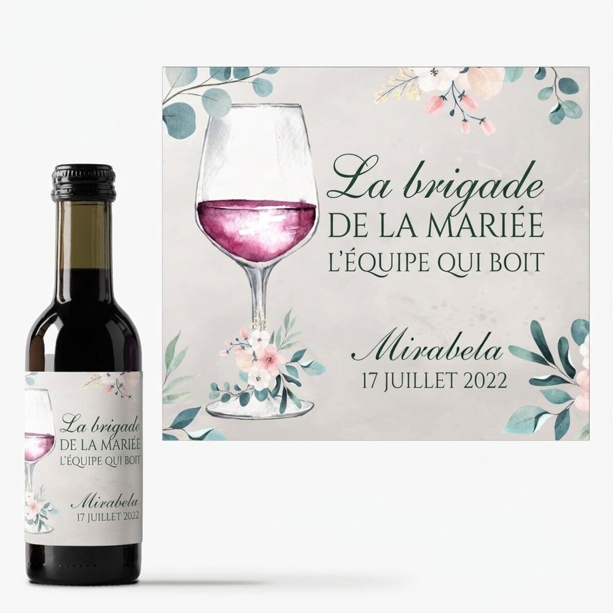Mini-bouteille de vin personnalisée avec un message pour l